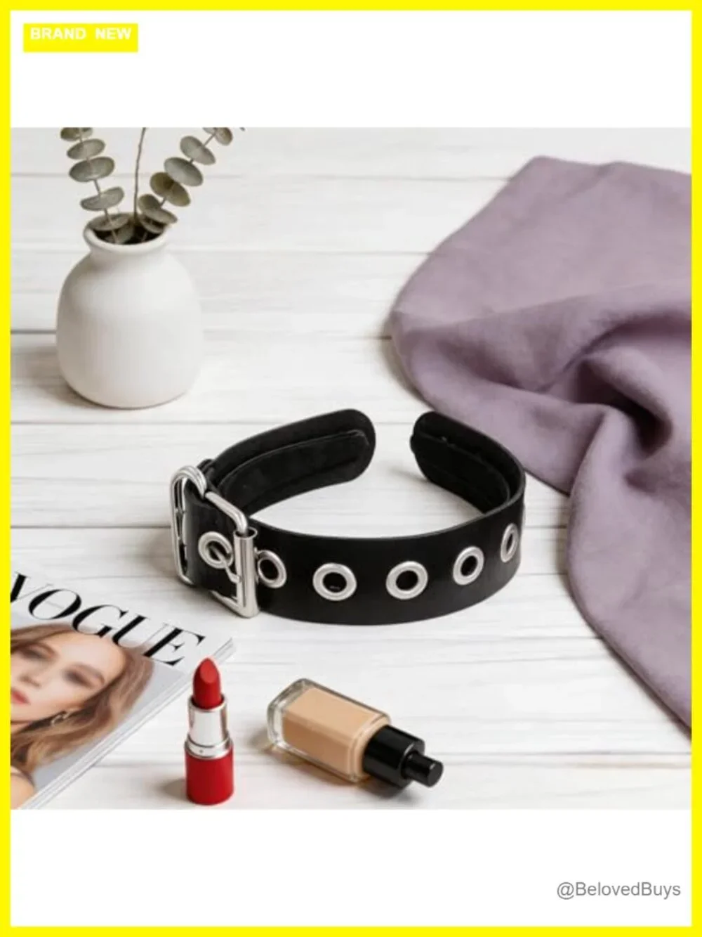 Goth Faux Leather Headband Double Prong Buckle Eyelet Punk Hair Accessory